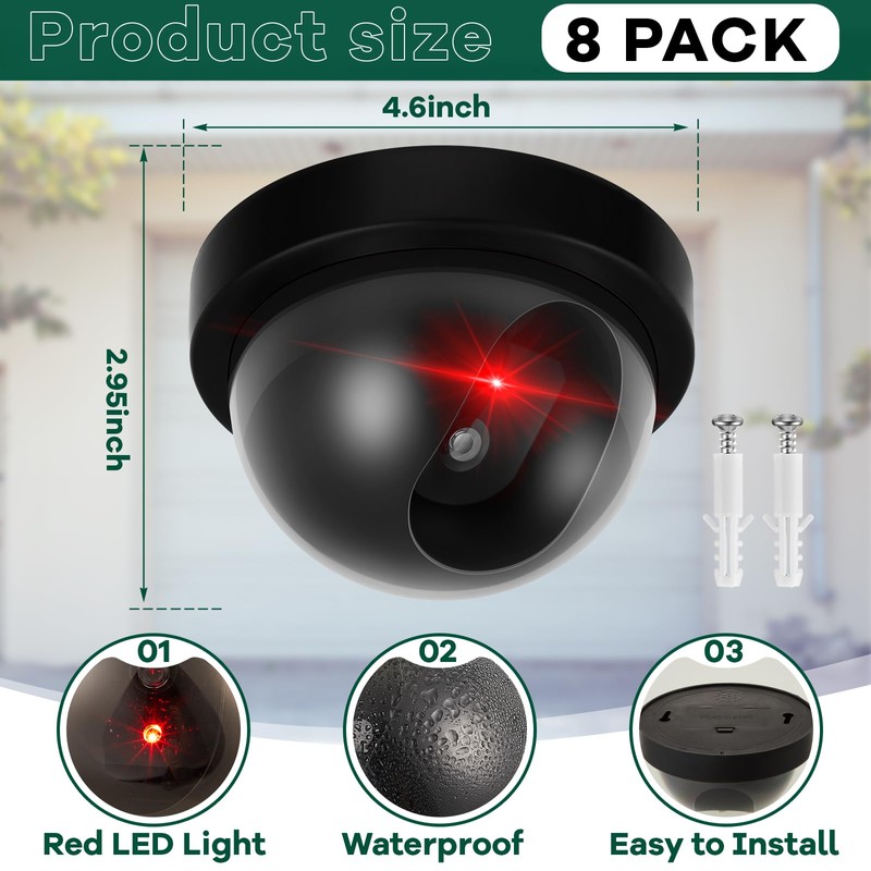 Kanayu 8 Pack Dummy Fake Camera CCTV Dome Fake Security