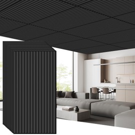 Nuanchu 18 Pcs 3D Slat Wall Panels 24x48 Inch PVC Fluted Textured Panel Cuttable Glue up Decorative Tiles for Interior Wall Art Ceiling Studio Living Room Bedroom Bathroom TV Background (Black)