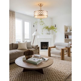 Dawn Whisper 18" Gold Fandelier Ceiling Fan with Light Quiet DC Motor 6 Speeds Timer Enclosed Boho Fabric Mid-Century Modern Chandelier Ceiling Fan for Kids Bedroom