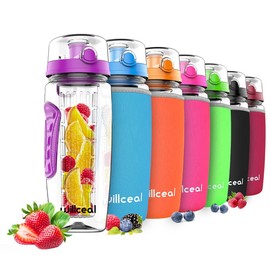 willceal Fruit Infuser Water Bottle 32oz Durable, Large - BPA Free Tritan,Flip Lid, Leak Proof Design - Sports, Camping (Purple)