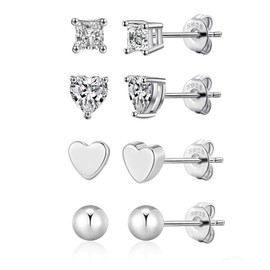 Small Sterling Silver Studs Earrings for Women Hypoallergenic Earring Sets for Multiple Piercing 925 Sterling Silver Earrings Cubic Zirconia Heart Ball Earrings Studs for Women Multipack