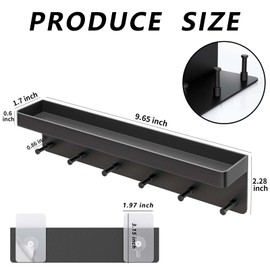 Exbrith 1 x key holder, key holder with shelf and 6 hooks, key board, no drilling, wall mounting, hanging kitchen cutlery