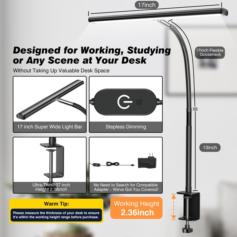 Airlonv LED Desk Lamp for Office Home, Eye-Caring Desk Light
