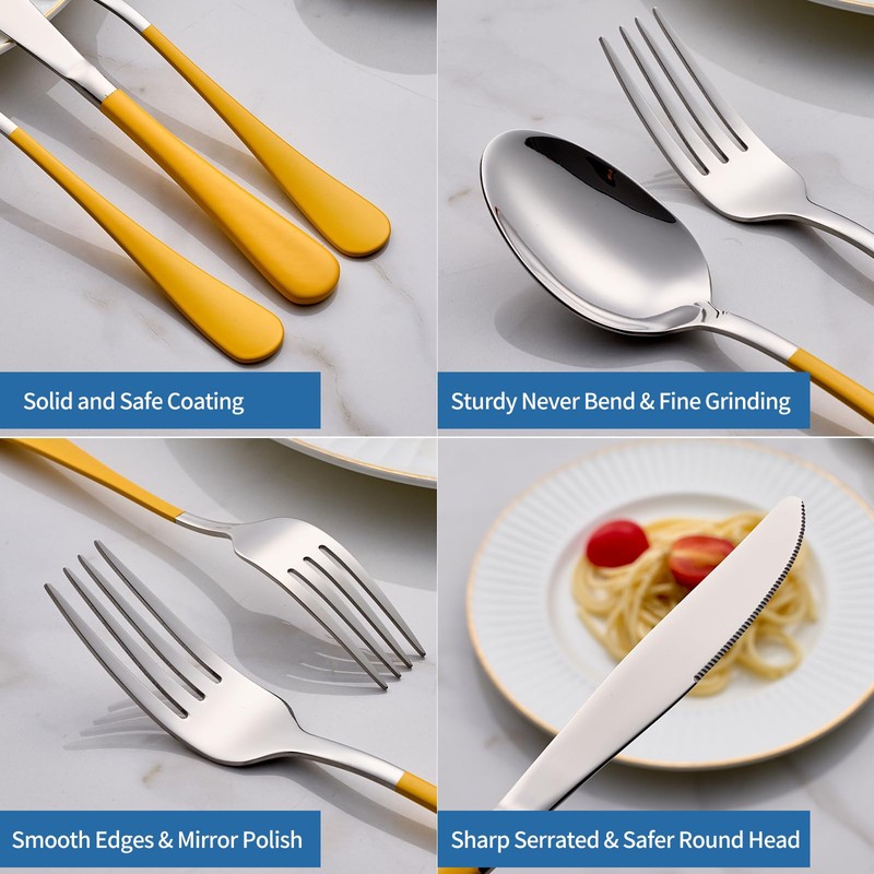 Moxinox 20-Piece yellow Silverware Set, 18/0 Stainless Steel yellow Handle