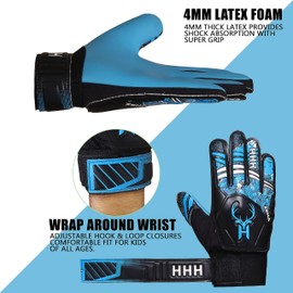 HHH Football Goalkeeper Gloves For Boys, Kids Children Youth Soccer Goalie Gloves with 4mm Latex Super Grip Palms Goalkeeping Gloves (Blue, 3)
