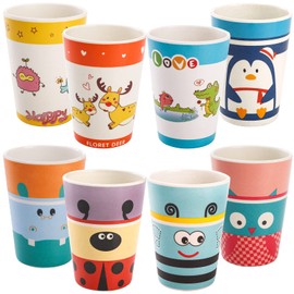 ZEAYEA 8 Pack Kids Cups, 8 Oz BPA Free Drinking Cups for Children, Reusable Cute Cups Cartoon Tableware for Home, School, Parties or Outdoor Use, Dishwasher Safe