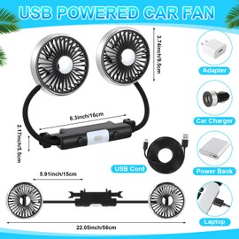 DaisyInner 2 Pcs Car Fan for Backseat Dual Car Backseat Cooling Fans 360 Degree Rotatable Car Seat Fan with LED Light USB Car Rear Seat Fan for SUV RV Sedan Cruise Van Boat