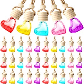 BBTO 50 Pcs Hanging Car Air Freshener Car Diffuser Bottles Empty Glass Perfume Bottle Freshener Diffuser Bottle Pendant for Essential Oil Fragrance Aromatherapy Bottle Ornament (Multicolor,Heart)