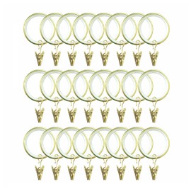 24 Pack Curtain Rings with Smooth, Quiet Nylon Inserts with Clips, Window Clip Rings Curtain Hooks Hangers, 1.26 in Interior Diameter, Fits up to 1" Rod (Golden)