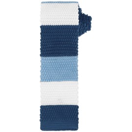 Elerevyo Men's Knitted Tie Stripe Square End Neck Colorful Skinny Knit Tie for Business One Size Dark Blue Light Blue White