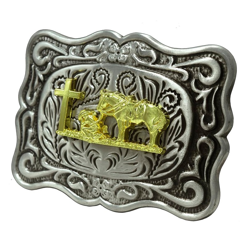 Moranse Belt Buckle With Religion Cross Cowboy Kneeling Prayer And