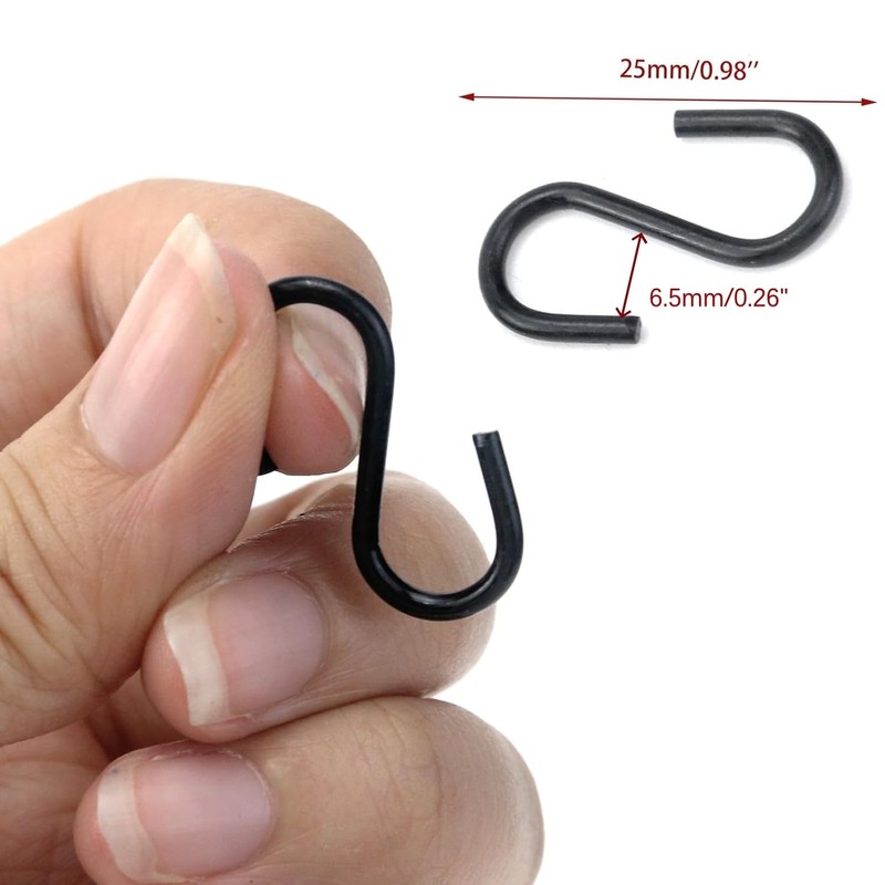 Meprotal 50pcs 1inch S Hooks, Black Mini Ornament Iron Hooks