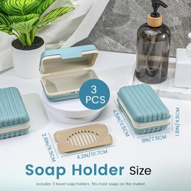 ASTIMESA 3 Pack Travel Soap Holder Box, Portable Large Soap Dish Tray with Lid, Leakproof Bar Soap Case Container for Bathroom Kitchen Camping Gym Shower Essential Organizer (Blue)