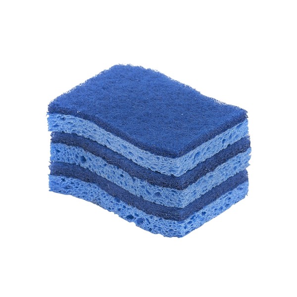 Superio Non-Scratch Cellulose Sponge Kitchen Scrub Sponges with Scouring Pad Set, Good for Non-Stick Cookware Frying Pan, Pot, Counter Top, Sink Scrubbing, Kitchen Scrubbers, Pack of 3, Blue