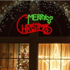 LAMPHOME [Large 36"x21.6" 486LED Merry Christmas Super-Bright Green and Red LEDs Outdoor Christmas Decoration with UL Standard Adaptor Waterproof for Outdoor Home Party Wall Hanging Holiday