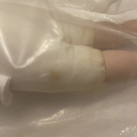 JUST FOR KEEPS Vintage JUST FOR KEEPS CLASSIC 10" Porcelain & Cloth Crawling Baby Doll NOS