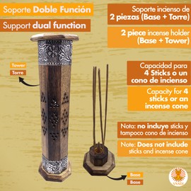 Incense Burner Wooden Tower Carved in India with Brass Decorations Exclusive and Unique Design 30 x 8 x 8 cm Weight 280 g Wooden Incense Holder