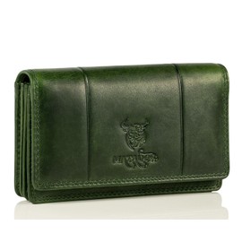 MATADOR Venedig Women's Leather Purse Medium Size with Elegant Gift Packaging Elegant Leather Purse Women's Medium Long Format RFID Purse Women's Leather Purse Medium Size, Green, Classic