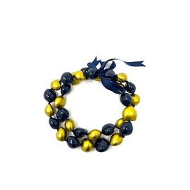 Utama Hawaiian Kukui Nut Lei Necklace - Adjustable 32 Inch - Great for Graduation & Parties (Blue and Gold)