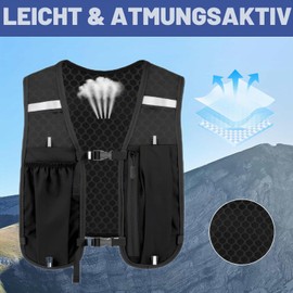 Women's Running Vest, Men's Running Vest, Black Running Vest with Water Bottle, Running Backpack, Tink Backpack, Running, Waterproof, Reflective, for Running, Cross Country, Marathon, Camping (with 500 ml Soft Water Bottle)