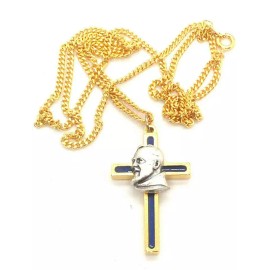 Padre Pio Blue Cross Necklace Stamped Made in Italy