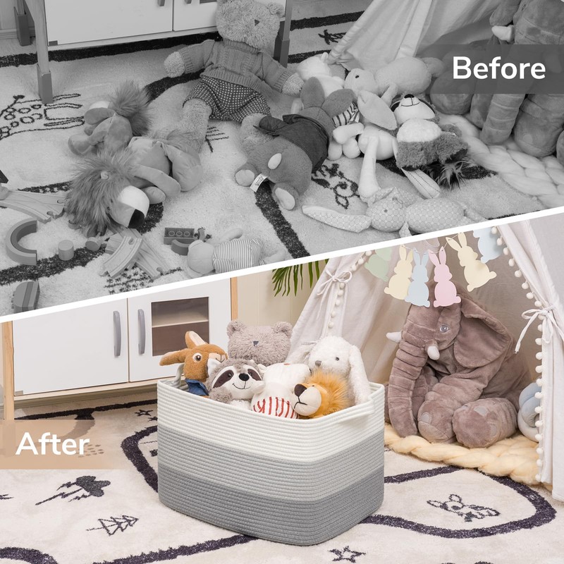 Goodpick Large Woven Basket, Rectangle Rope Storage Baskets for Organizing,