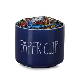 Ceramic Paper Clip Holders, Farmhouse Binder Clip Dispenser Organizer for Desk ,Cute Office Push Pins Holder, 8oz (Navy)