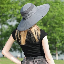 Women Fishing Safari Sun Hat Wide Brim Men UV Protection Hats for Summer Beach Hiking Kayaking Camping Rowing Garden, Hyp007-darkgray, One Size
