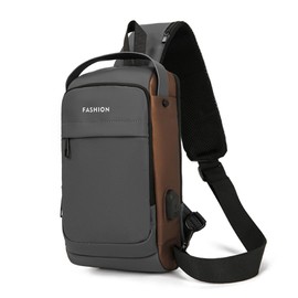 FANDARE Anti-Theft Men's Top-Handle Bags Sling Shoulder Backpack Personal Flex Bag for Men Chest Bag with USB Crossbody Chest Daypack for Hiking Cycling Outdoor Travel Polyester Grey Gold