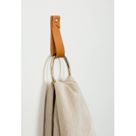 KEYAIIRA - Medium Leather Wall Hook, steel towel ring wall hanging strap towel hook for wall leather loop strap minimal towel bar rack storage decorative bathroom hand towel holder