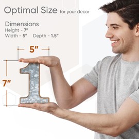 CraftyCrocodile 7" Galvanized Metal Numbers for Wall Decor - 3D Number 1 for Hanging & Free Standing - Decorative Rustic Table Numbers for the Living Room, Bedroom, Kitchen