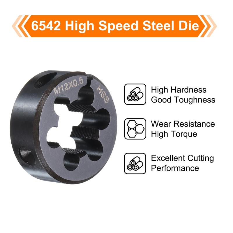 sourcing map Round Threading Die M12 x 0.5 Metric Thread