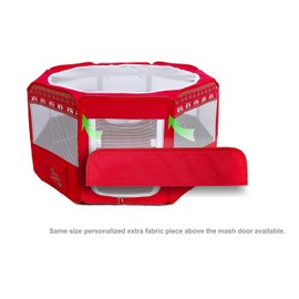Pawer 45"x24" 8-Panel Foldable Pet Playpen, Red with Christmas Pattern Printing,Personalize Extra Fabric Piece Available, for Cat/Dog/Puppy, 600D Oxford Cloth Portable Kennel with Carry Bag