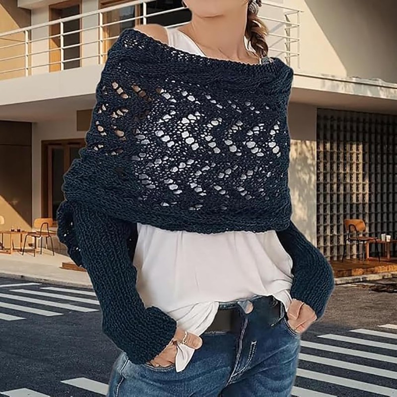 Multifunctional Scarf Sweater Wrap With Sleeves for Women (Khaki)