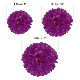 PATIKIL 4"/6"/8" Tissue Pom Poms Flowers, 12 Pack Paper Flower Ball for Wedding Bridal Shower Birthday Bachelorette Party Backdrop Decoration, Purple Red