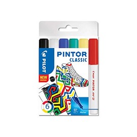 PILOT - Pintor, Wallet of 6 Creative Multi-Surface Water-Based Permanent Markers - Quick Dry - For Fabrics, Glass, Wood, Stone, DIY/Amateur Artists - Extra-Fine Tip - Assorted Classic Colors