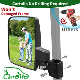 Cartalia Golf Cart Side Mirrors No Drilling, Universal Folding Rear View Mirror for 0.75"-1.25" Square Rail, Fits EZGO Club Car Yamaha, 180 Degree Rotation Large HD Glass Rearview Shatterproof Surface