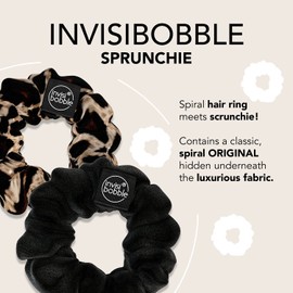 invisibobble Sprunchie Spiral Hair Ring - True Black and Purrfection- 2 Pack- Scrunchie Stylish Bracelet, Strong Elastic Grip Coil Accessories for Women - Gentle for Girls Teens and Thick Hair