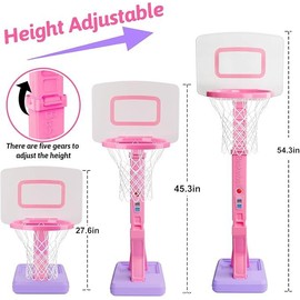 Toddler Pink Basketball Hoop Indoor Outdoor Age 1-3 2-4 3-5, Height Adjustable Girls Basketball Goal with Balls, Kids Poolside Backyard Basketball Toy for 1 2 3 4 Year Old Girl Birthday