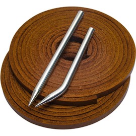 Aeesio Softball Baseball Glove Lace, Mitt Lace Repair Kit Includes 2 Leather Laces and Lacing Needle for Catcher's Glove (Tan)