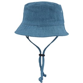 Faith & Sarah Kids Baby Sun Hat with Toggle Chin Strap - Boy or Girl Wide Brim Baby Bucket Hats Denim Blue 3-6 Months