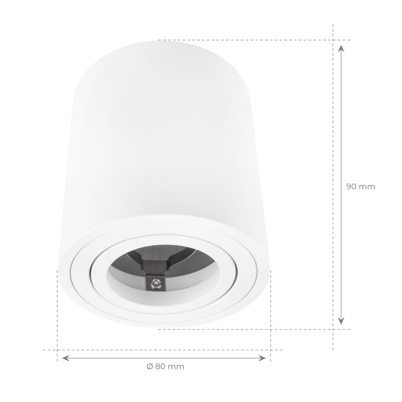 Ledvion Surface-mounted spotlight, round, GU10 socket, white, GU10, diameter 80