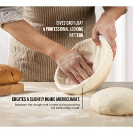 Banneton Bread Proofing Basket, Kook, Sourdough Proofing Bread Basket, Bread Banneton Proofing, Artisan Sourdough Making Baskets, 9 Inch Rattan Baskets and Cloth Liners, Set of 2, Round