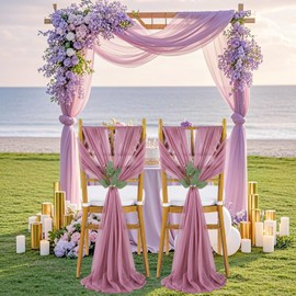 QueenDream Purple Wedding Chair Decorations: 50PCS Tulle Chair Sashes Cover Bands Aisle Sheer Chair Bows for Birthday Party Banquet