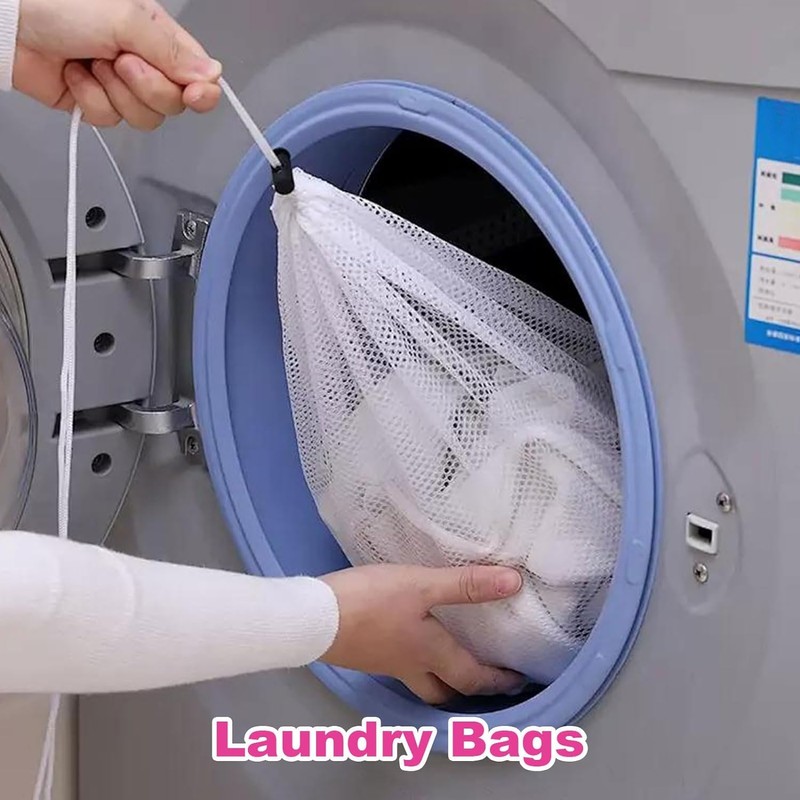 Nylon Mesh Drawstring Bags, 10Pcs Mesh Bags Drawstring Laundry Bags,