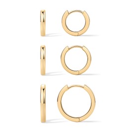 PAVOI 18K Yellow Gold Plated 925 Sterling Silver Posts 3 Pairs Hoop Earrings Set for Women | Huggie Earring Pack