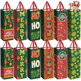 JOYIN 12 bolsas de regalo de vino de Navidad, botellas de vino de día festivo, bolsas con asas para decoración de mesa de hogar, día festivo de invierno, Navidad, fiesta