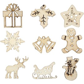 Wooden decorations, size 28 mm, christmas, 45asstd