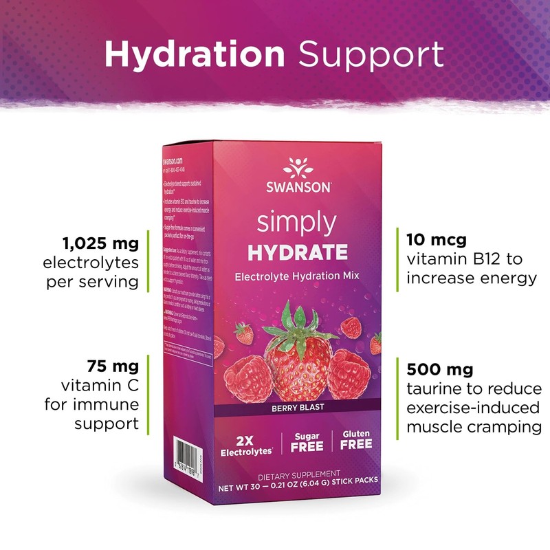 Swanson Simply Hydrate Electrolyte Mix - Sugar-Free Berry Blast Flavor