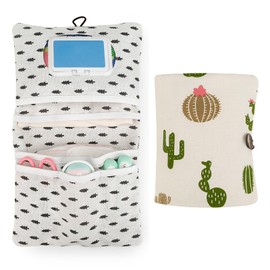 SwirlColor Nappy Bag with Changing Mat, Portable and Reusable Changing Bag for Mum On the Go Changing Bag Organiser for Nappies Wet Wipes Cactus, White